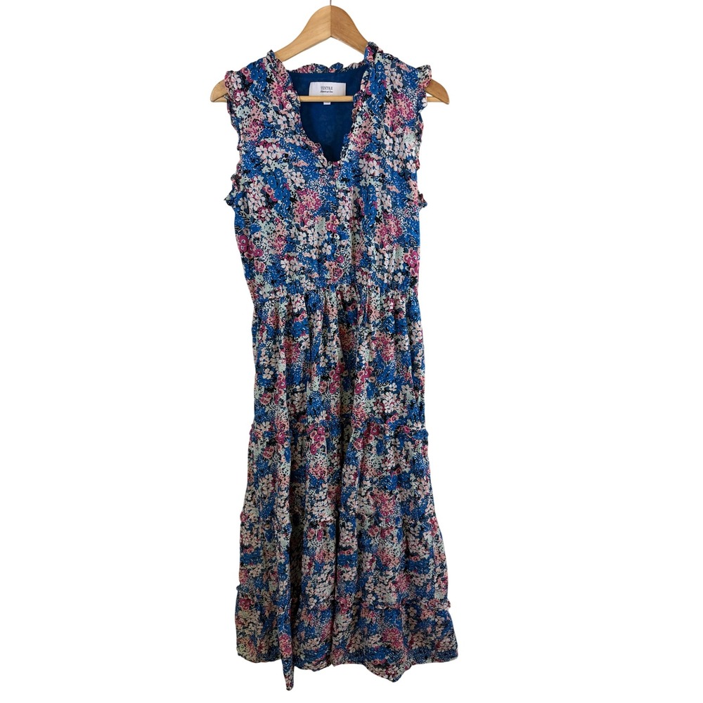 Textile Elizabeth and James Floral Midi Dress Size M Ruffle Tiered FLAW